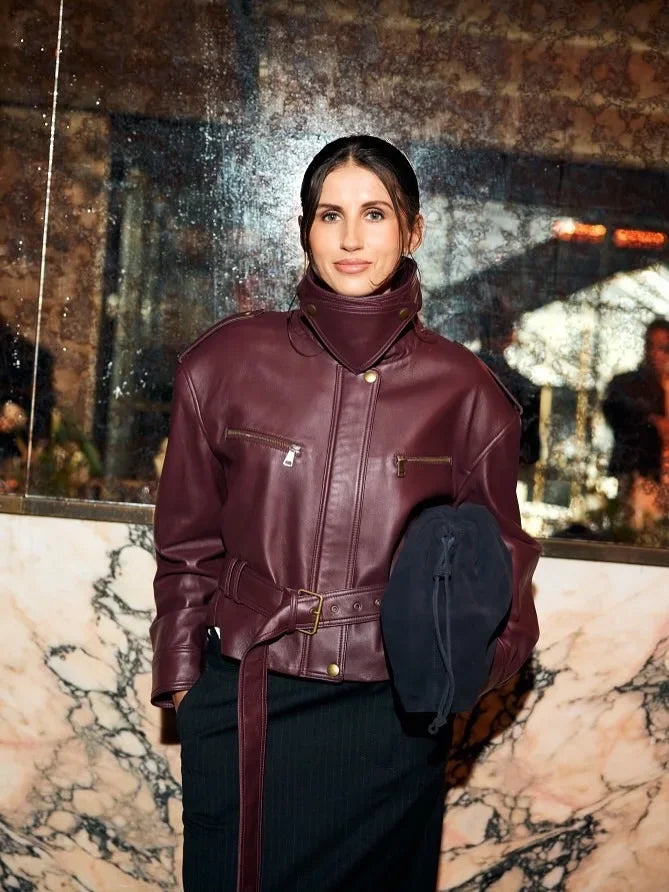 Chaqueta de Cuero Burdeos para Mujer